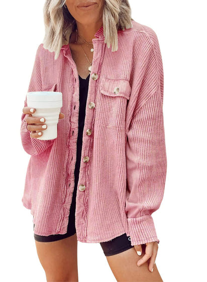 Waffle Knit Button-Down Shacket