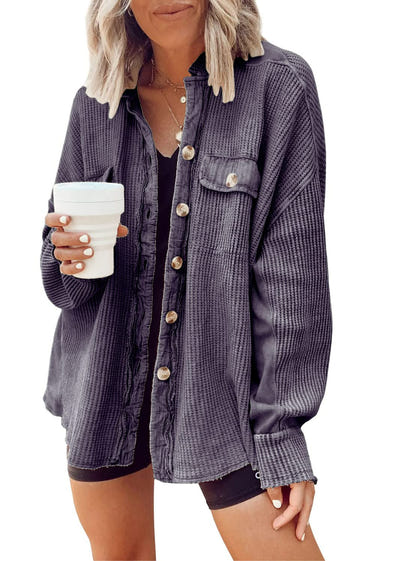 Waffle Knit Button-Down Shacket