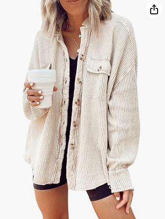 Waffle Knit Button-Down Shacket