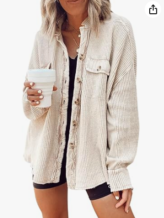 Waffle Knit Button-Down Shacket