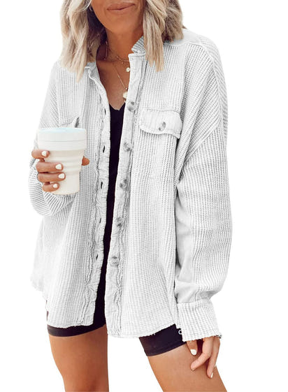 Waffle Knit Button-Down Shacket